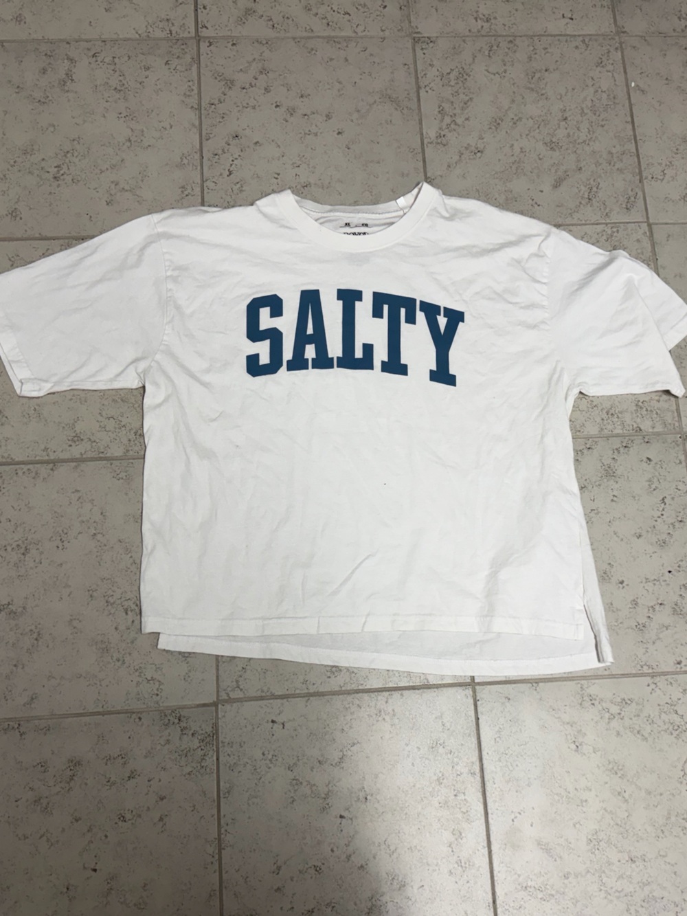 Royce Women’s XL ‘Salty' Graphic Tee - White with Blue Lettering